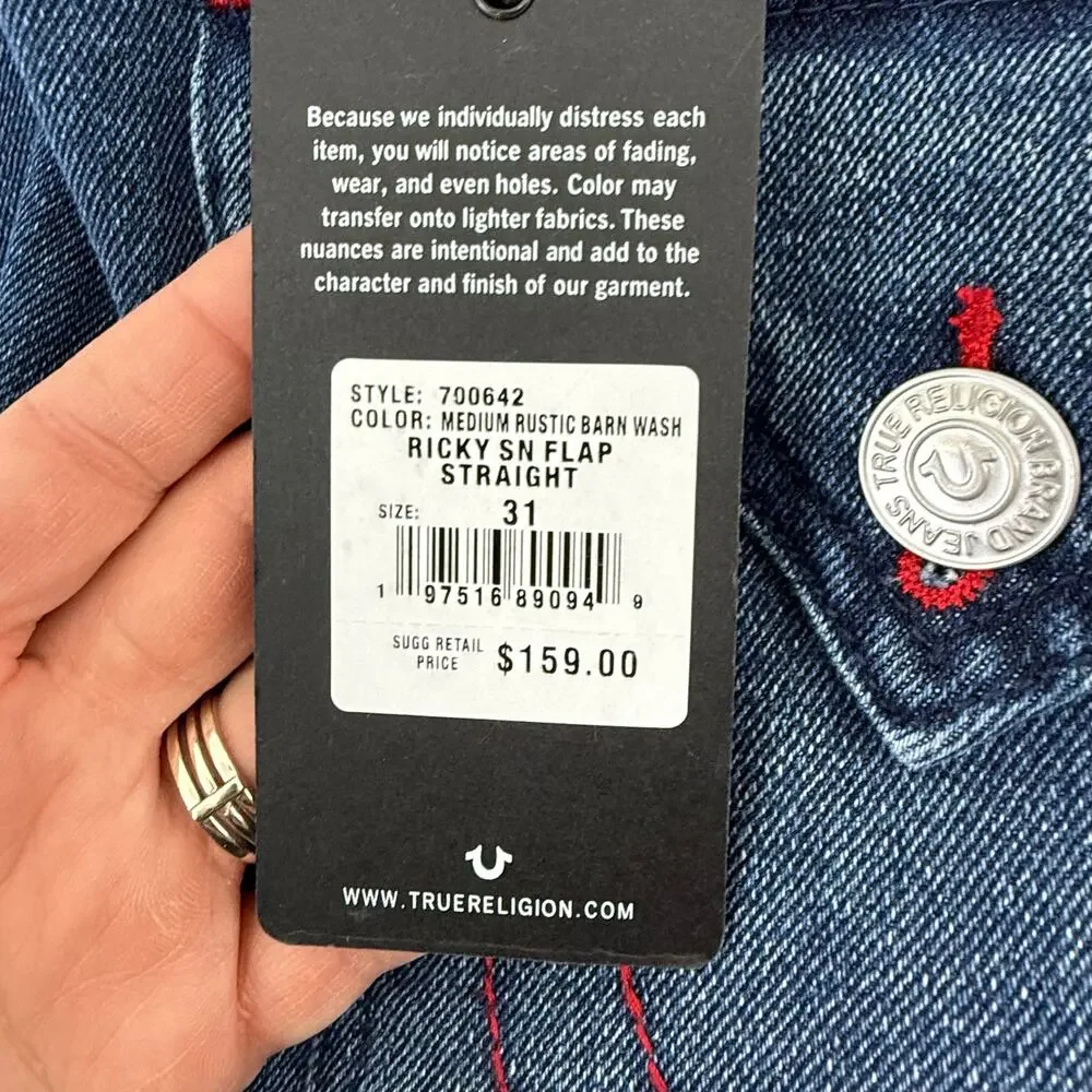 True Religion Ricky Relaxed Straight Jeans 31x34 NWT